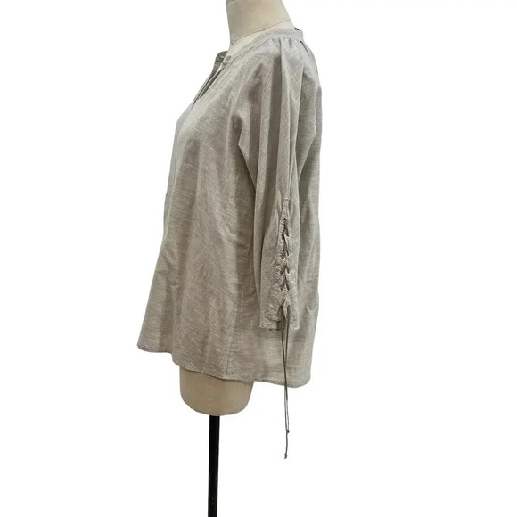 Sibel Saral‎ Gray Beige Lace-Up Sleeve Button Front Top Size Small - Picture 5 of 11